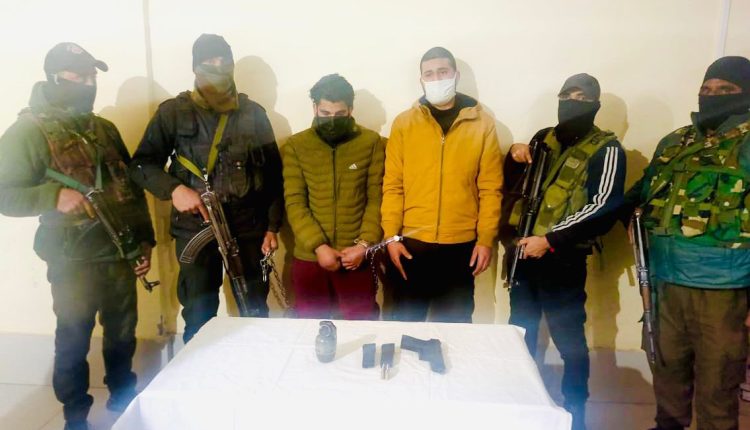 Two TRF terrorists arrested; pistol, grenade recovered Srinagar Police (1)