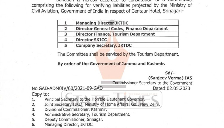 Constitution-of-Committee-for-verifying-liabilities-in-respect-of-Centaur-Hotel-Srinagar
