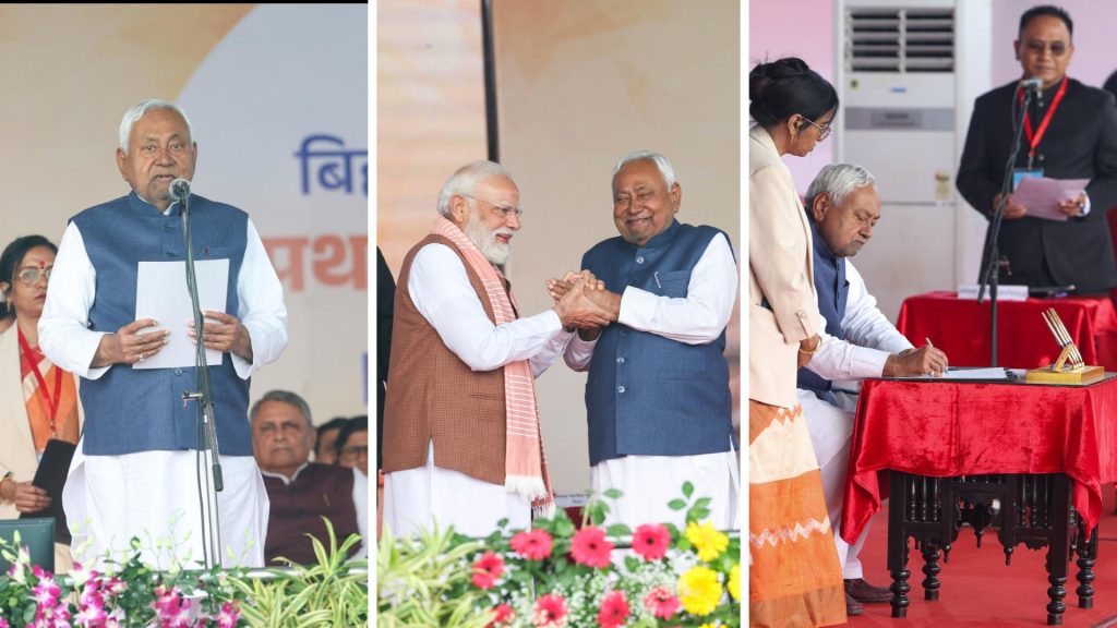 Nitish sworn in as Bihar CM for record 10th time in presence of Modi, Shah; 26 ministers also take oath